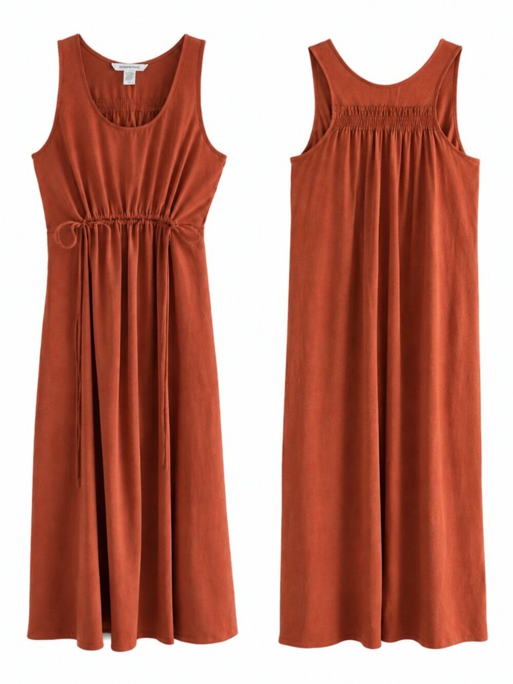 Athleta Echo Midi Dress Drawstring Waist Copper Rust Size S